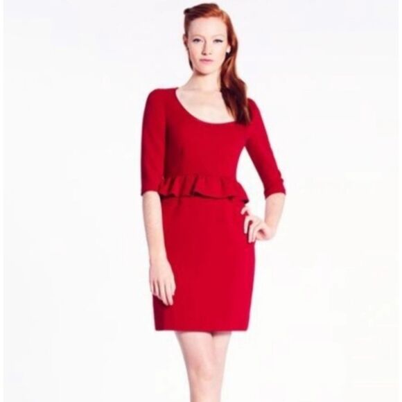 Kate Spade Deep Red "Mary" Sheath Dress with Peplum, Back Zip, Sz 6 - Picture 1 of 10